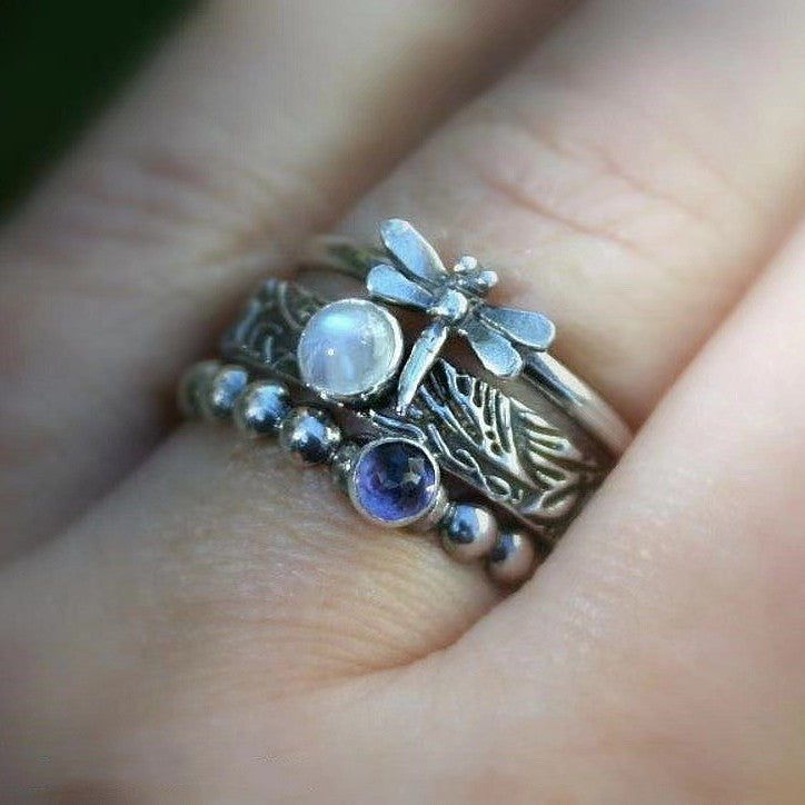 Vintage-Style Handmade Dragonfly Purple Zirconia Ring