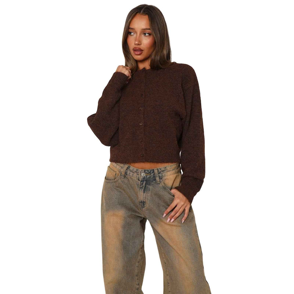 Cropped Long Sleeve Cardigan in Soft Knit for Easy Layering