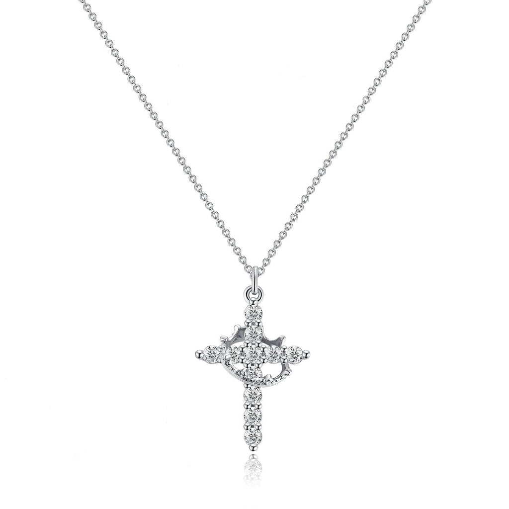 Cross and Crown Necklace in Many Finishes