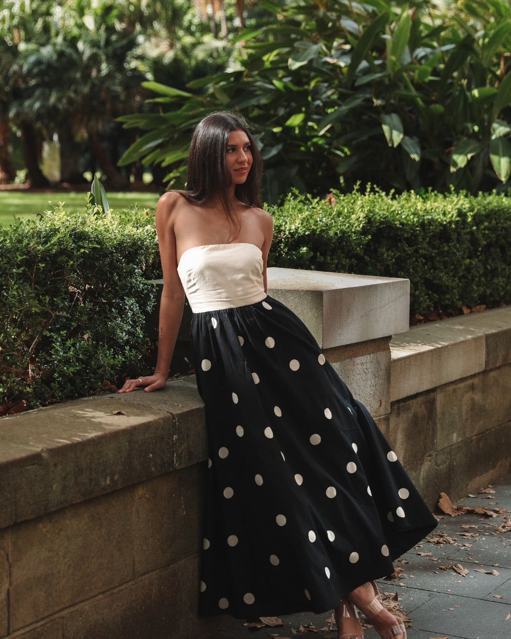 Strapless All-Over Polka Dot Maxi Dress