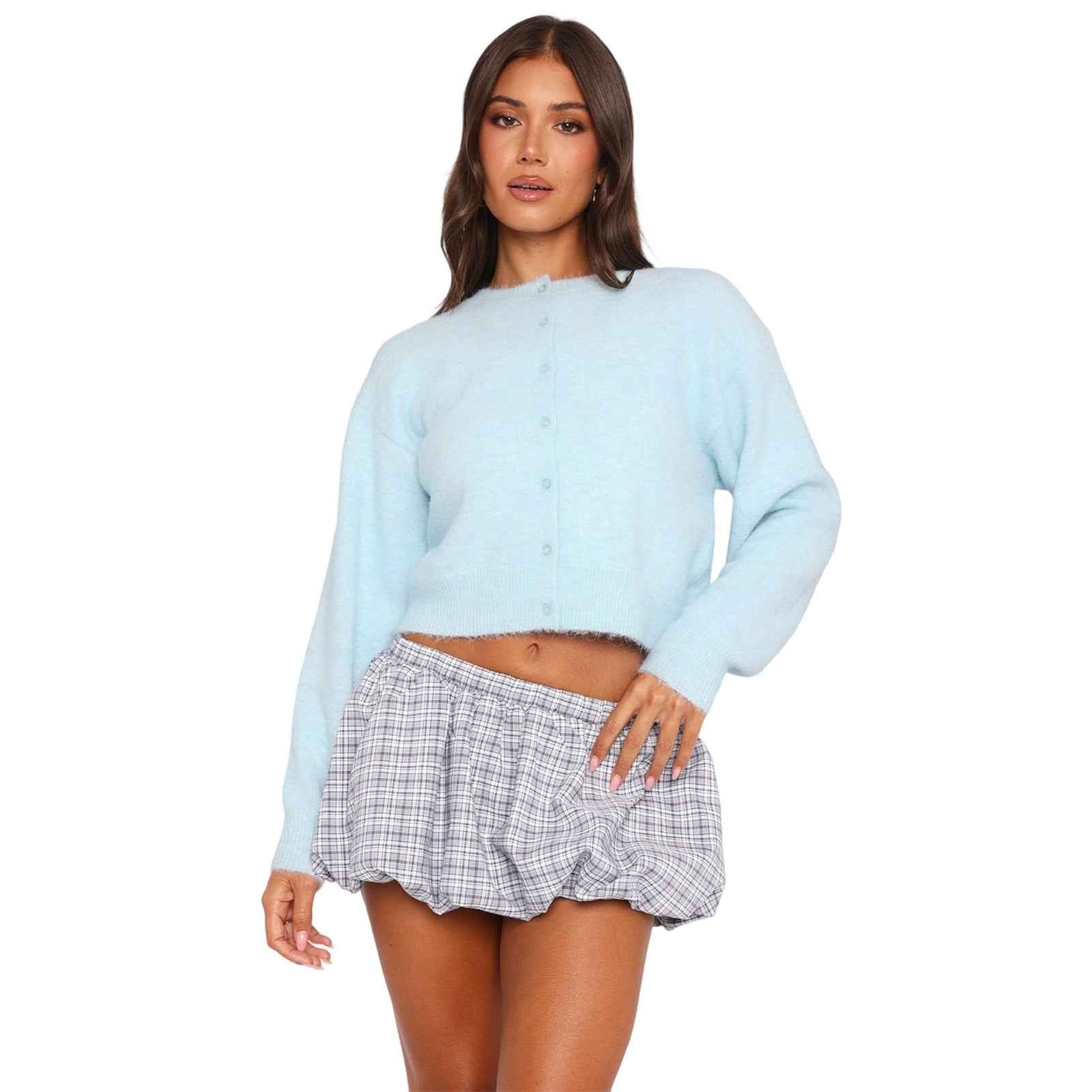 Cropped Long Sleeve Cardigan in Soft Knit for Easy Layering