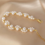 Adjustable Gold-Plated Pearl Bead Bracelet with Cat Paw