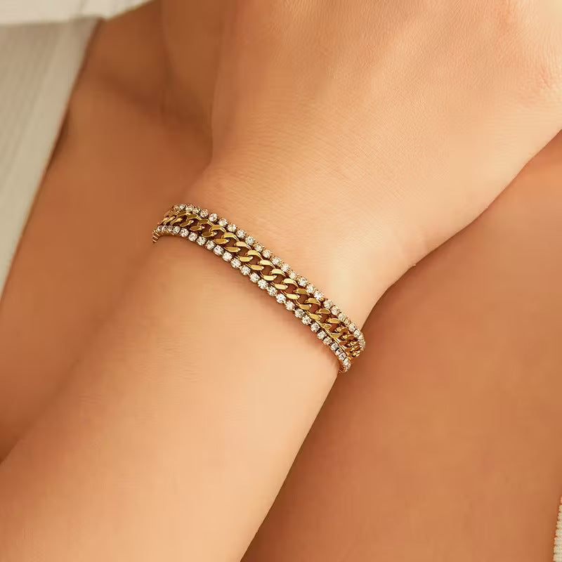 Wide Textured Gold-Tone Chain Bracelet
