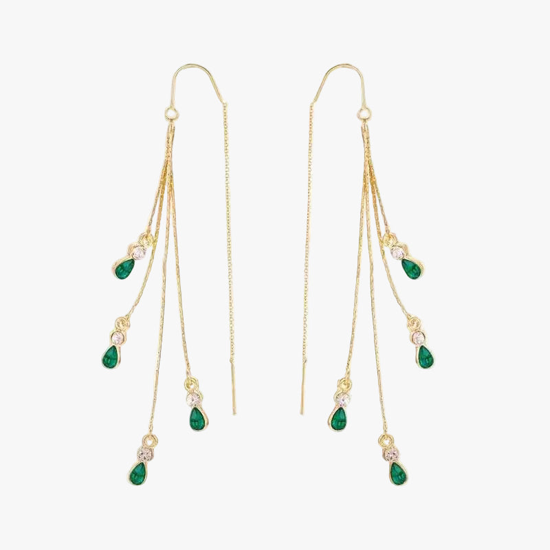 Lange oorhangers met ketting en groene steen