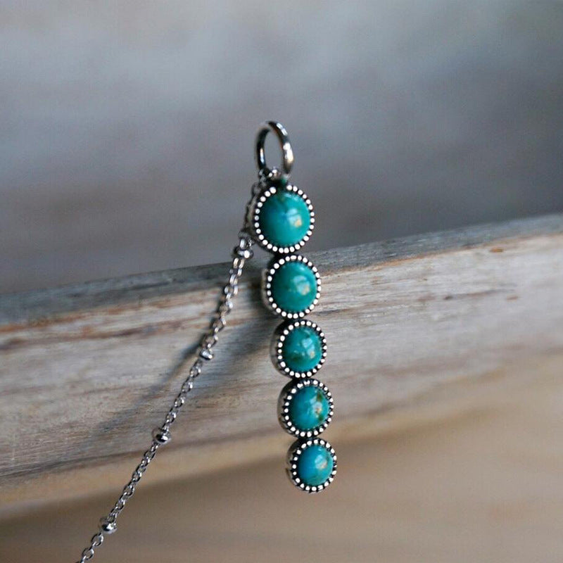 Vintage Ethnic Turquoise Geometric Pendant Necklace