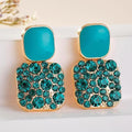 Turquoise Stone Cluster Statement Earrings in Gold Tone
