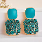 Turquoise Stone Cluster Statement Earrings in Gold Tone