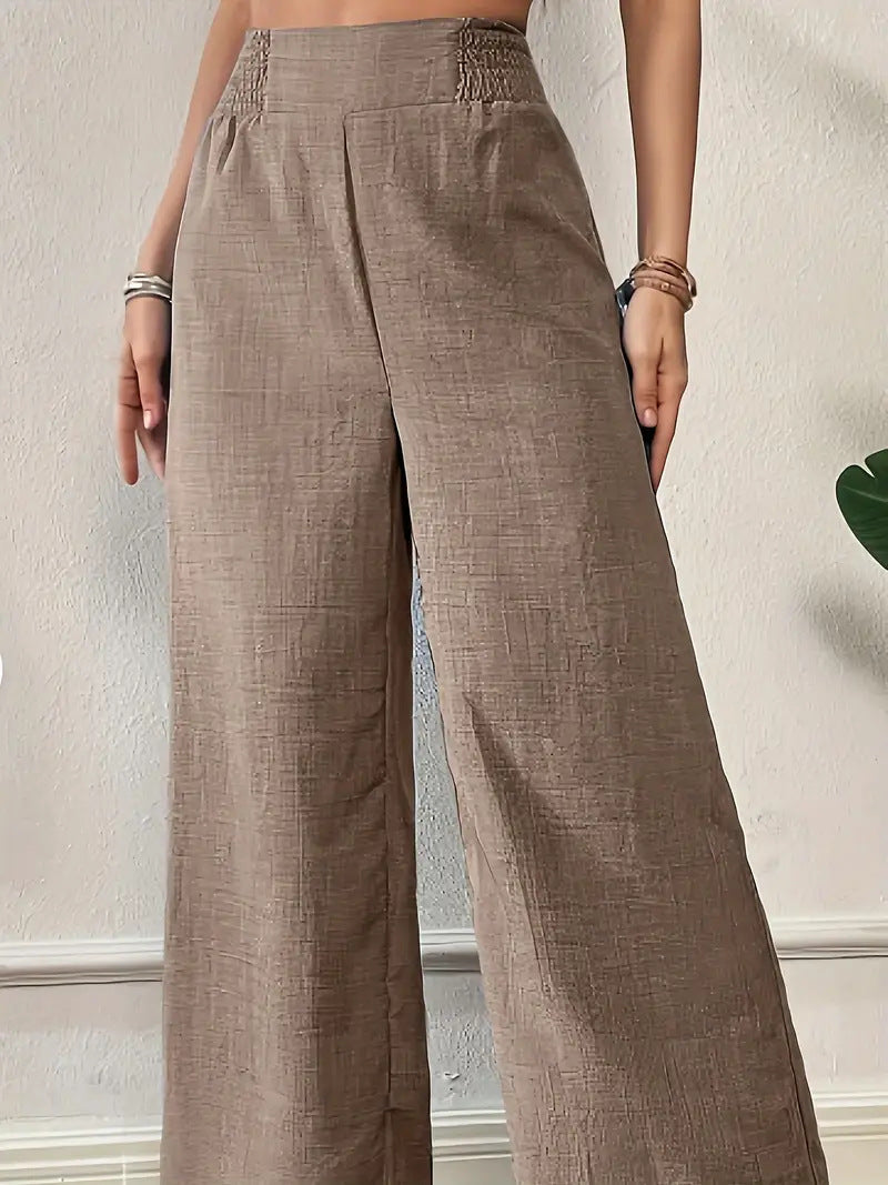 Wide-Leg Trousers with Smocked Side Panels