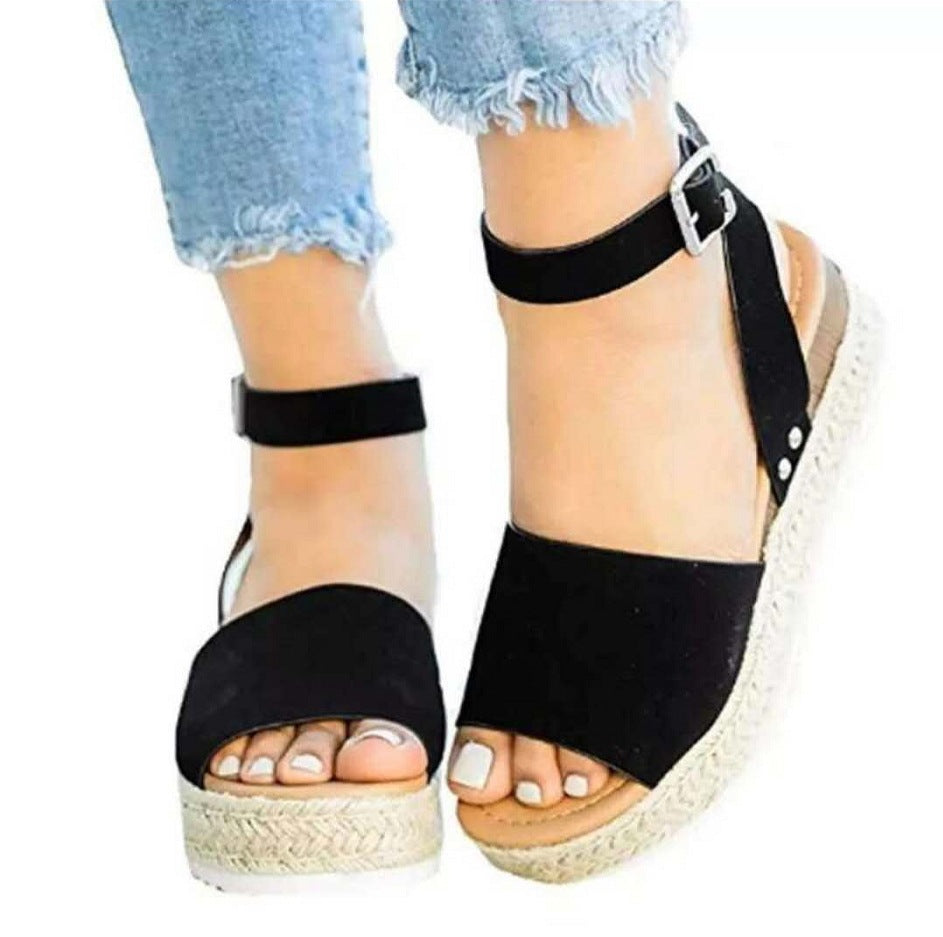 Jute Wedge Sandals with Ankle Strap
