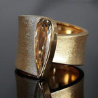 Retro Gold-Plated Teardrop Zirconia Wide Band Ring