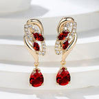 Red Stone Tulip Drop Earrings in Gold Tone