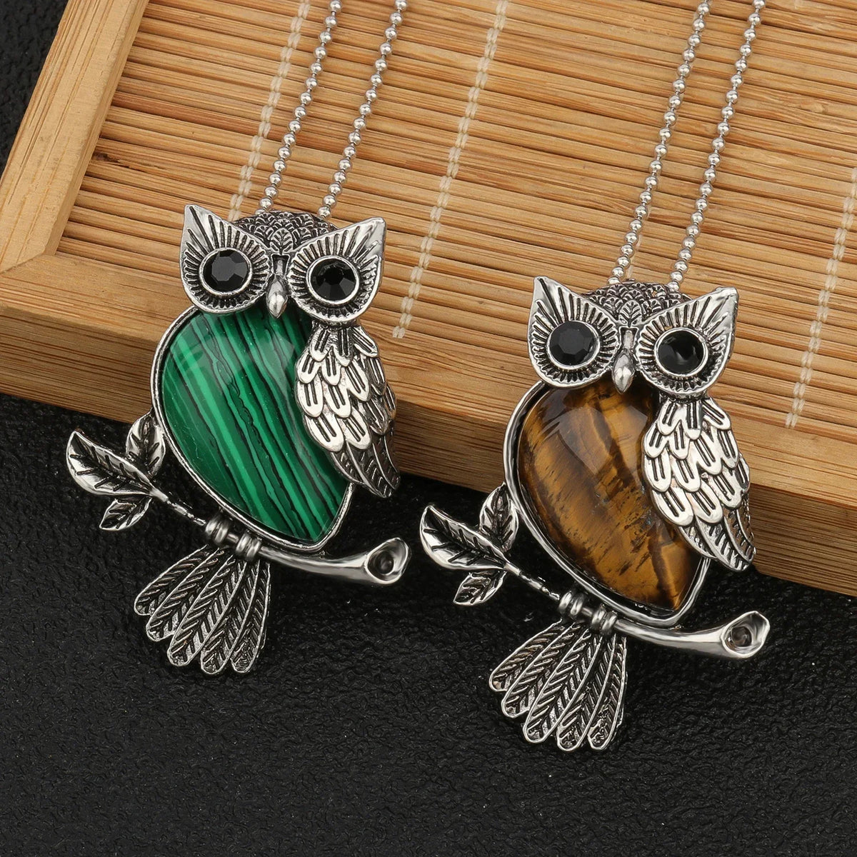 Crystal Owl Pendant Necklace in Many Stones