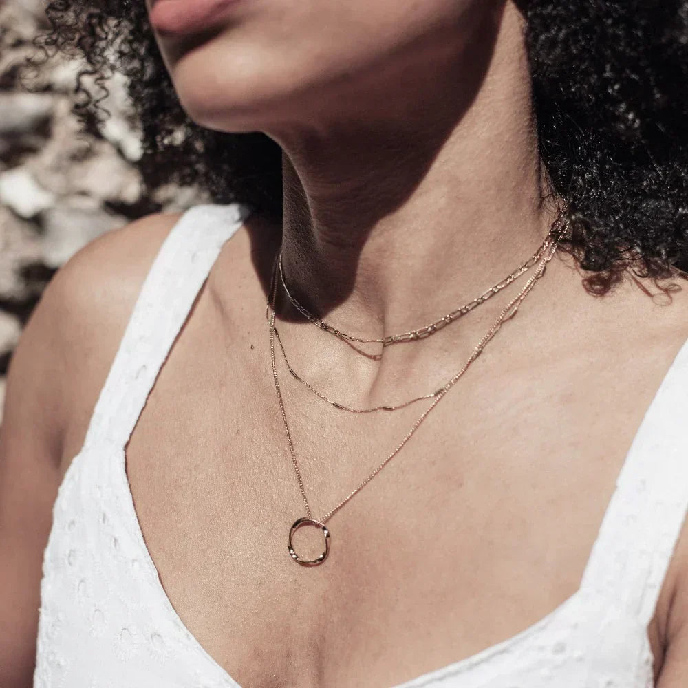 Three-Row Open Circle Necklace in Gold Tone