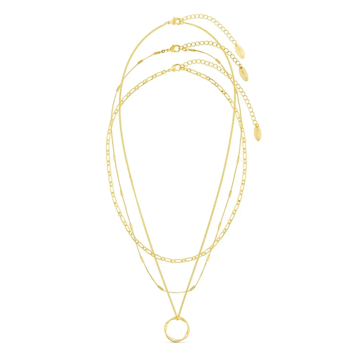 Three-Row Open Circle Necklace in Gold Tone