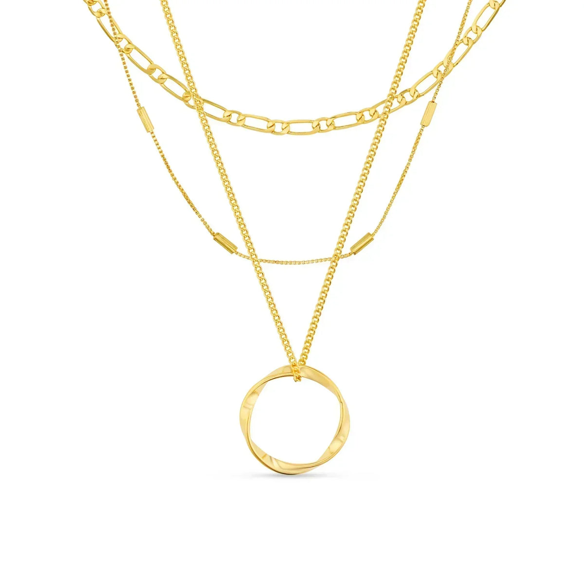Three-Row Open Circle Necklace in Gold Tone