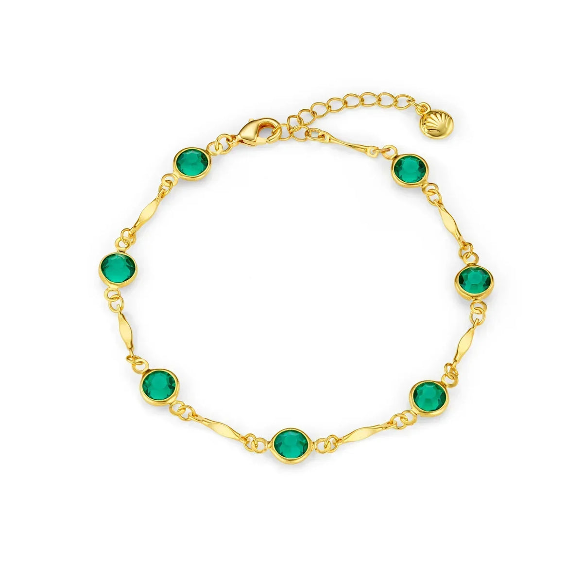 Schakelarmband met smaragdlook in goudkleur