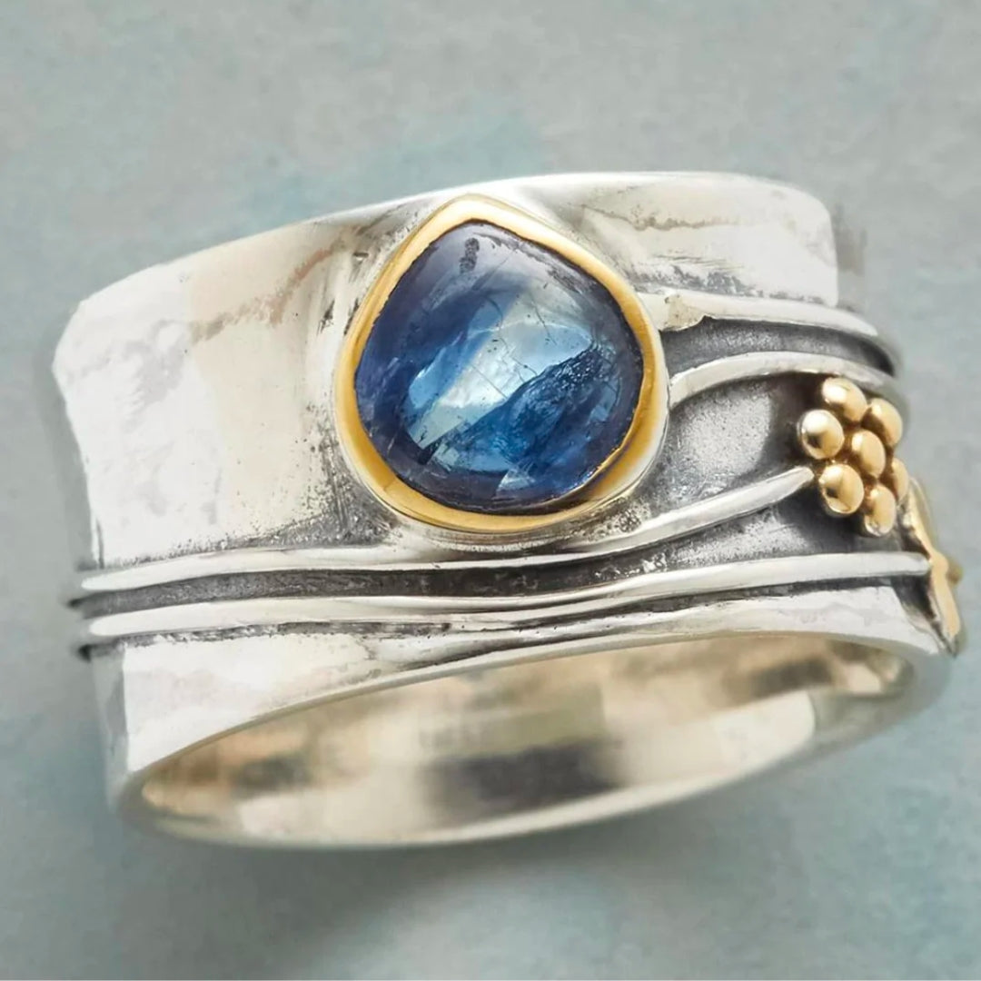 Vintage-Style Silver-Tone Sapphire-Look Ring