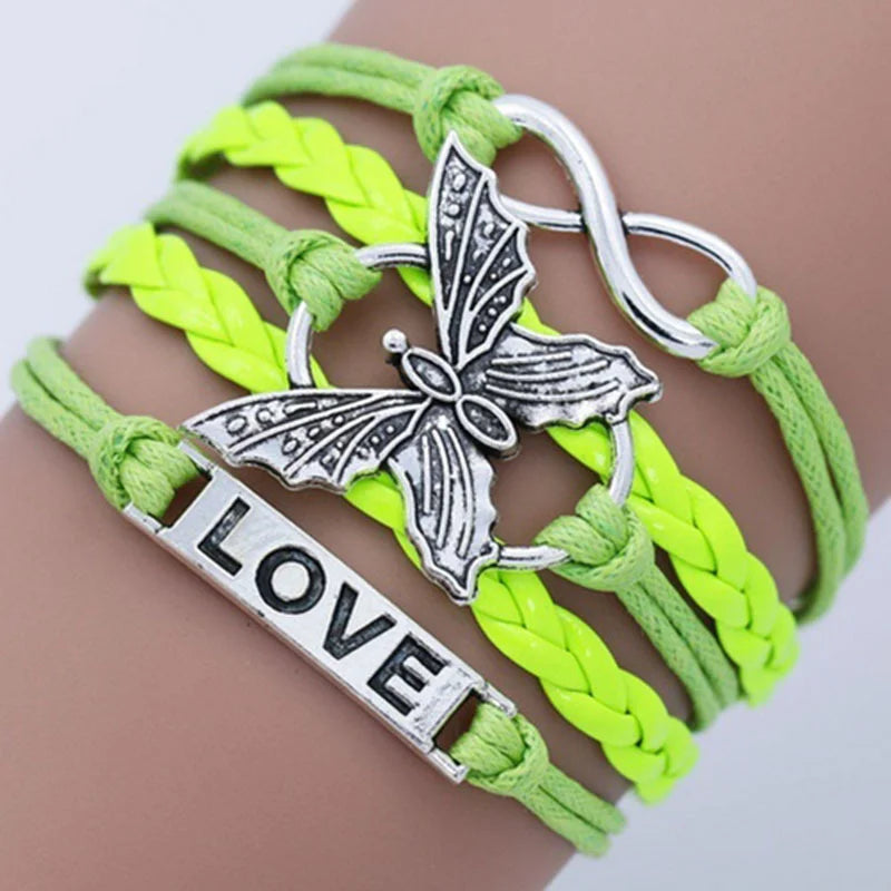 Vintage-Style Butterfly Leather Bracelet in Many Colours