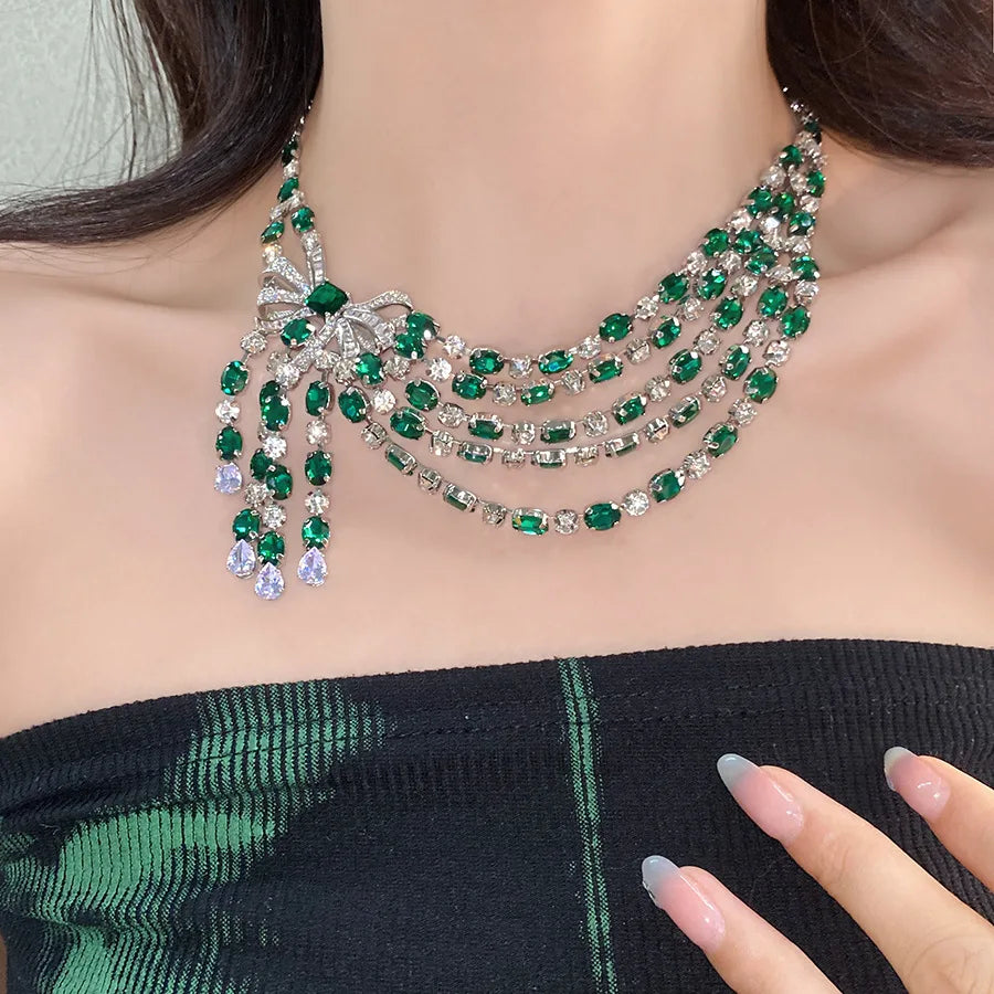 Vintage Bow Diamond-Look Pendant Necklace