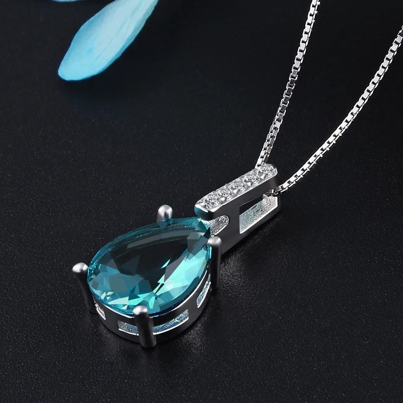 Sterling Silver Blue Water Drop Pendant Necklace