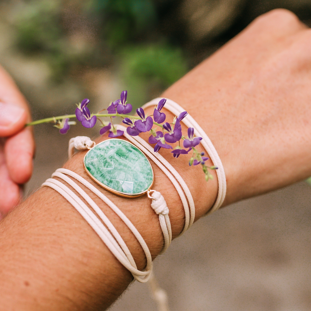 Pulseira de Enrolar em Amazonite em Dois Acabamentos
