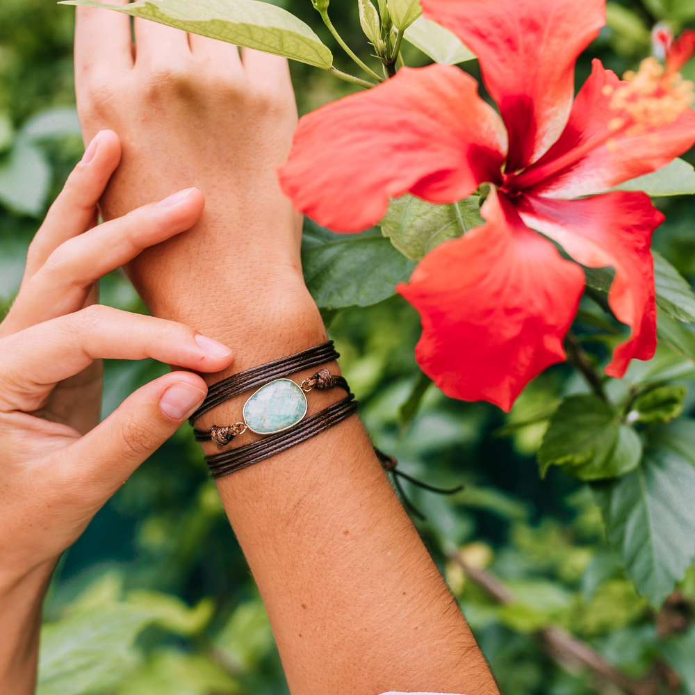 Pulseira de Enrolar em Amazonite em Dois Acabamentos