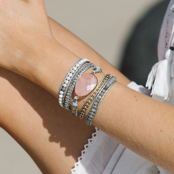 Rose Quartz and Howlite Wrap Bracelet