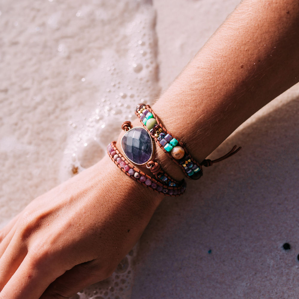 Amethyst and Lepidolite Bead Bracelet