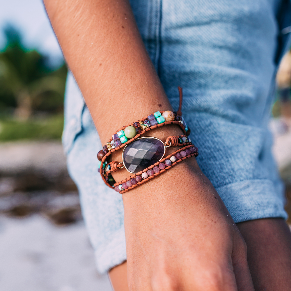 Amethyst and Lepidolite Bead Bracelet
