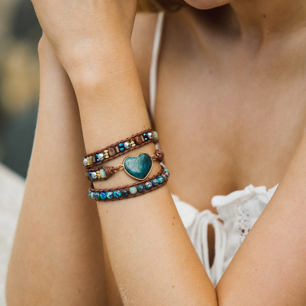 Blue Apatite Heart Wrap Bracelet