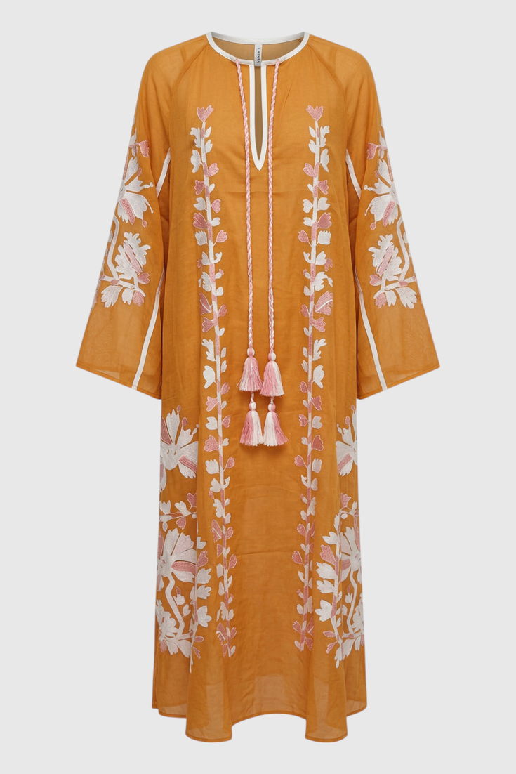 Oversized boho maxi-jurk met V-hals en lange mouwen