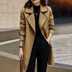 A-Line Brushed Coat with Contrast Piping and Waist Belt
