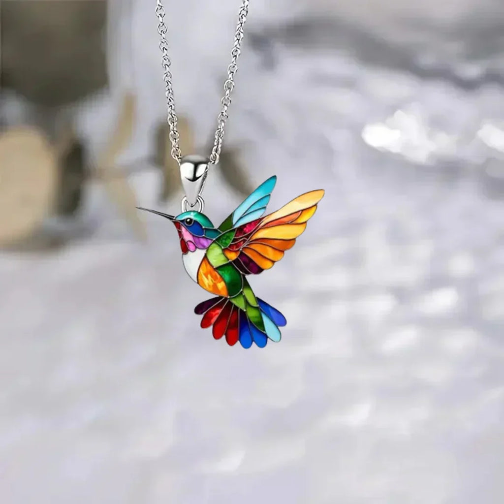 Colourful Hummingbird Pendant with Matching Earrings