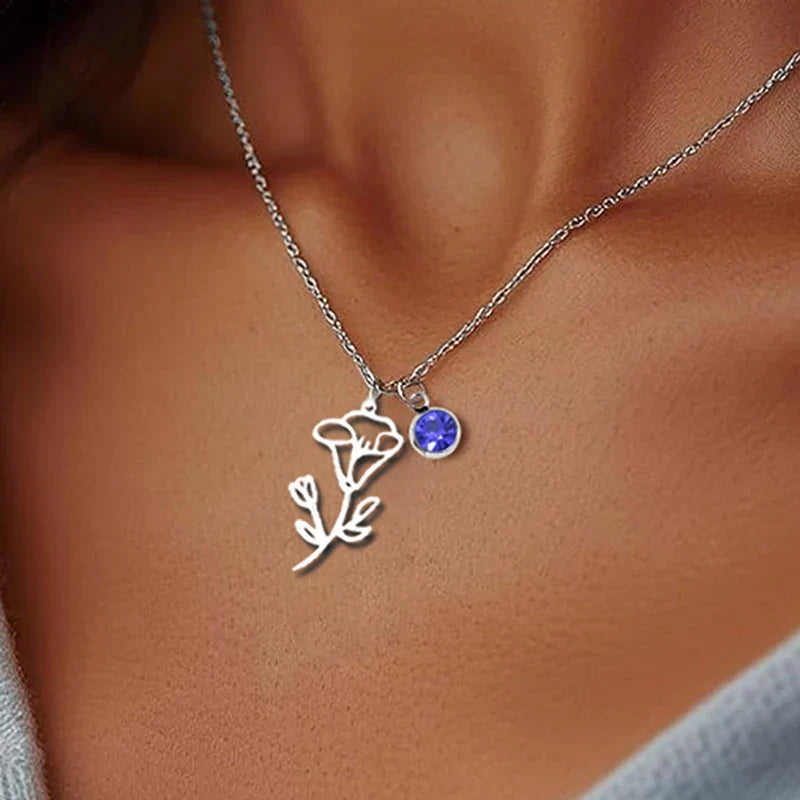 Personalised Birthstone and Birth Flower Necklace