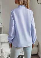 Ruffle-Collar Blouse with Button Cuffs