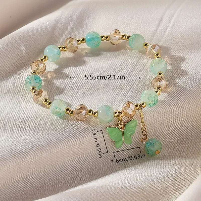Faceted Bead Butterfly Stretch Bracelet