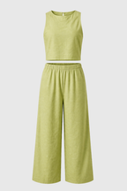 Two Piece Set with Flowing Fabric and Softly Tailored Shape