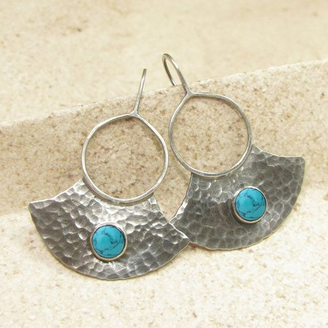 Vintage-Style Stone Silver-Tone Earrings in Two Blues