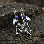 Vintage-Style Blue Stone Branch Earrings in Silver Tone
