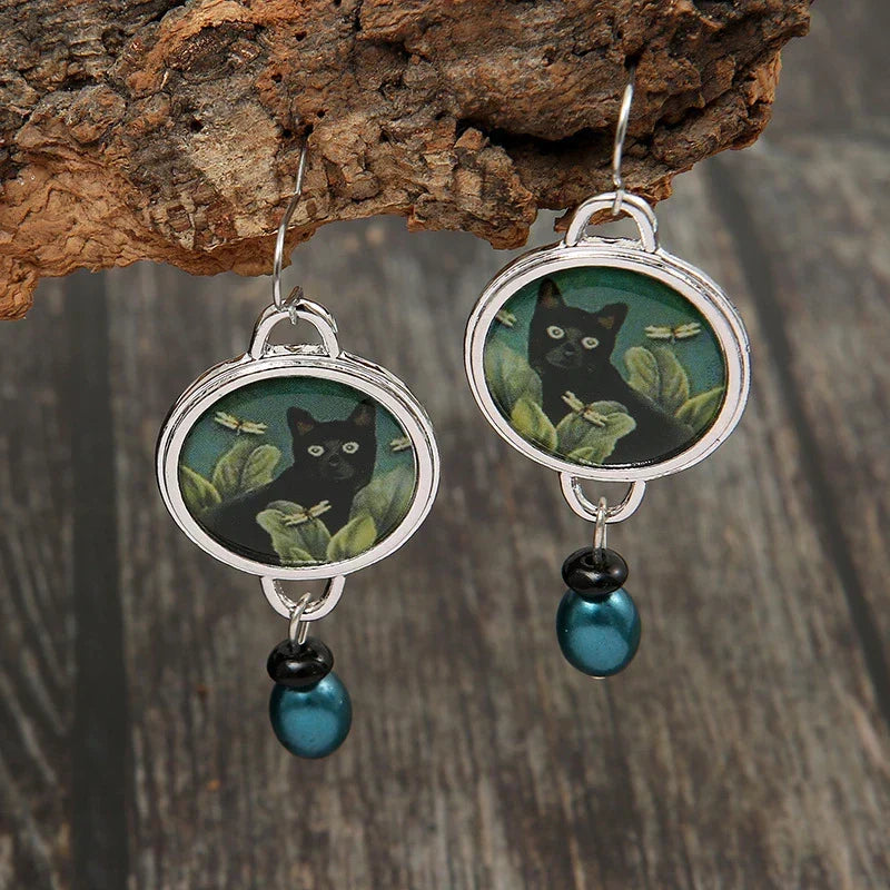 Vintage-Style Silver-Tone Cat Earrings