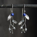 Vintage-Style Blue Stone Branch Earrings in Silver Tone