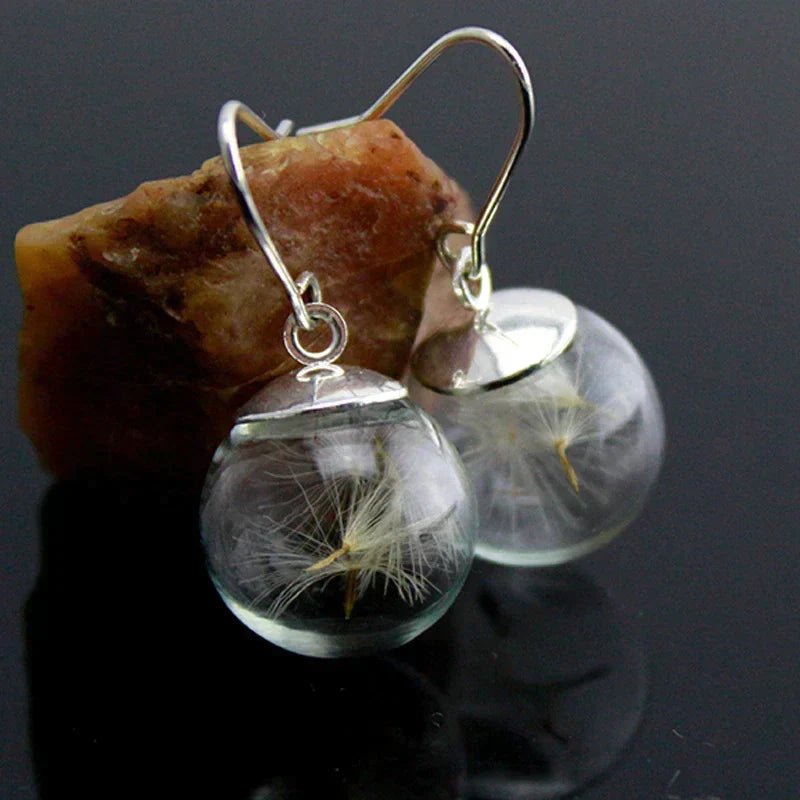 Bohemian Dandelion Silver-Plated Glass Drop Earrings