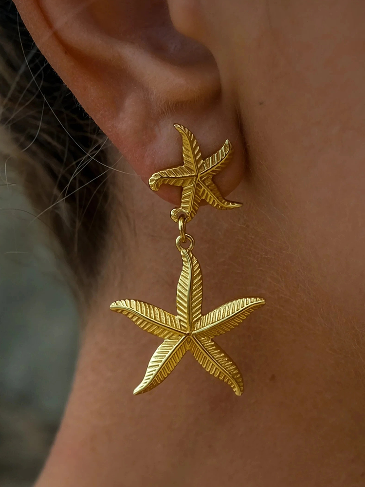 Small Hanging Starfish Gold-Tone Earrings