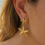 Small Hanging Starfish Gold-Tone Earrings