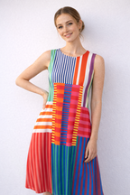 Jurk met aquarelprint, V-hals en lange mouwen