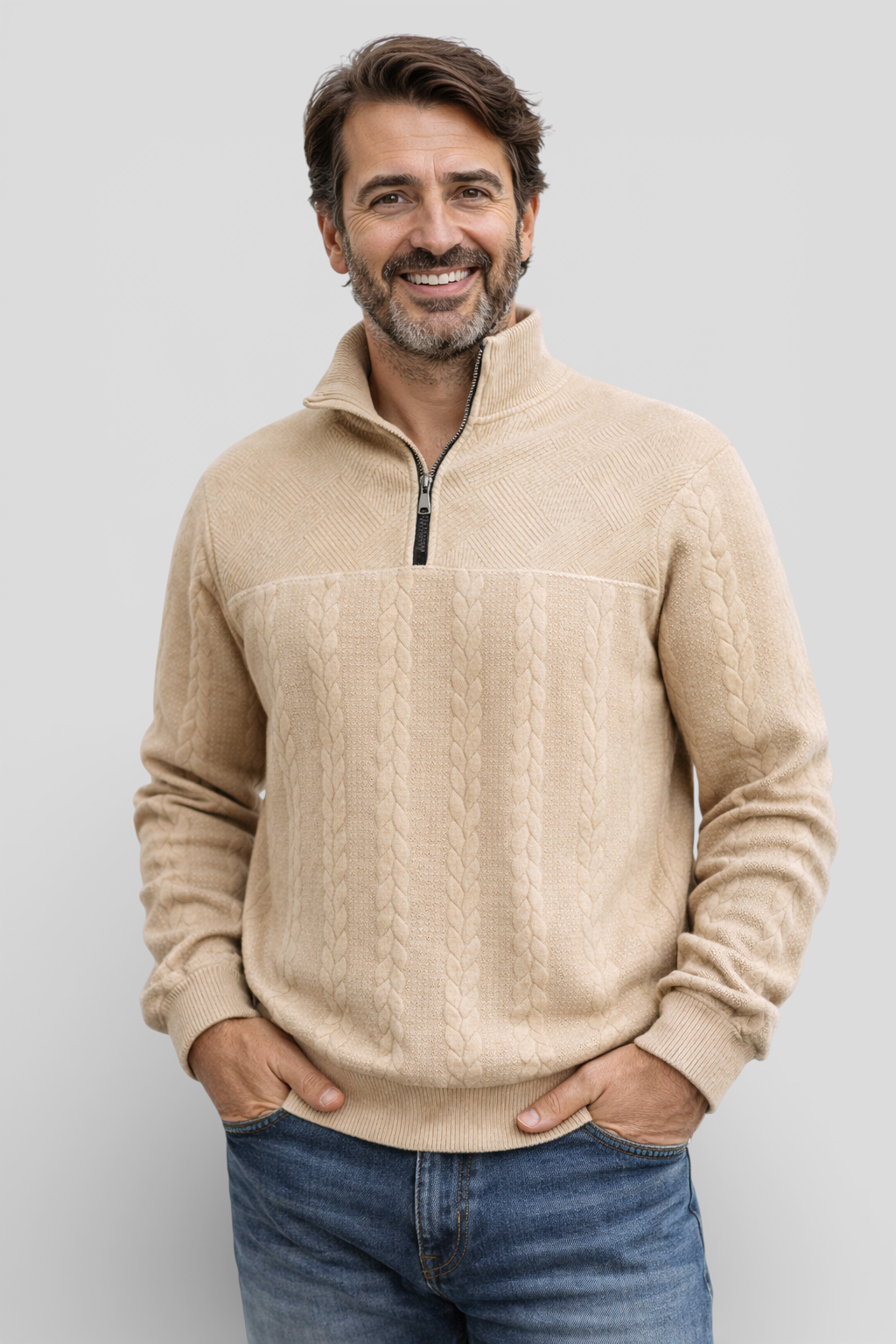 Striped Henley Jumper with Button Placket and Long Sleeves