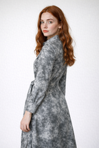 Tie-Dye Effect Slim-Fit Midi Dress with Front Flap Pockets