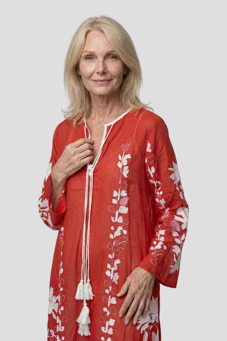 Oversized boho maxi-jurk met V-hals en lange mouwen