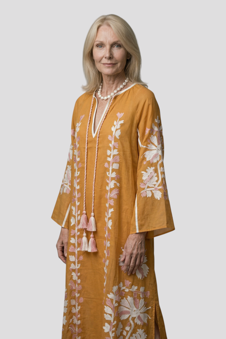 Oversized boho maxi-jurk met V-hals en lange mouwen