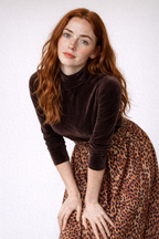 Velvet Turtleneck Top and Leopard Print Skirt Set with Belt